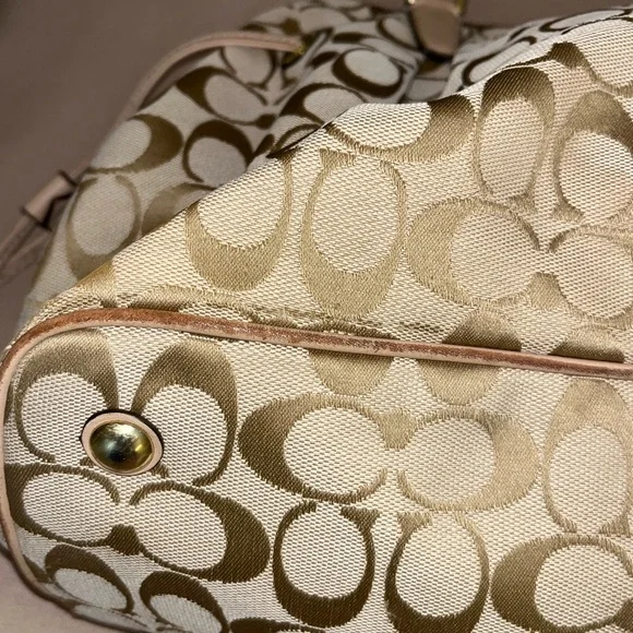 Coach 2014 Signature Canvas Shoulder Bag with Green Center Stripe - REHAB - Picture 10 of 10